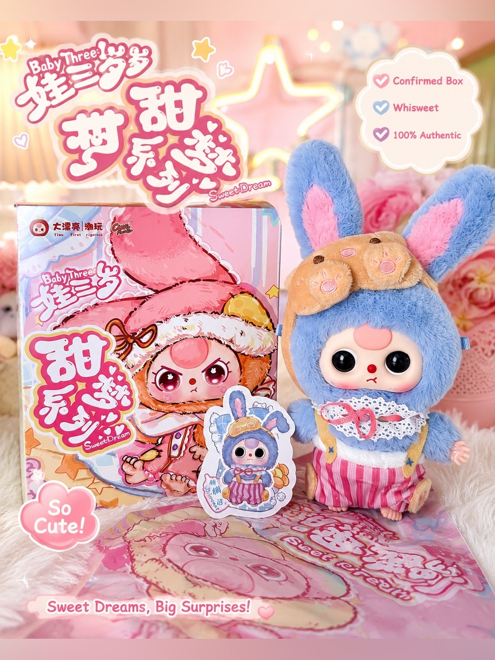 Baby Three SweetDream Blue Bunny Plush Doll - Cute Kids Toy